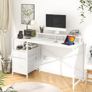 Inbox Zero Computer Desk, Home Office Desk With Led Lights & Power ...