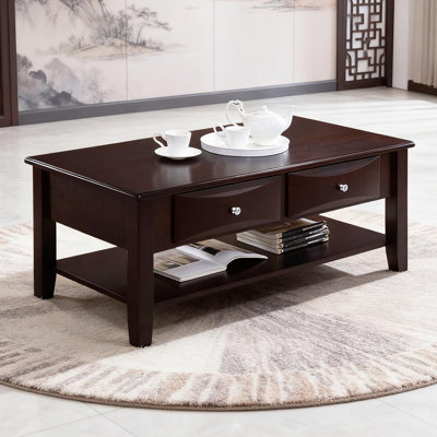 Table basse moderne avec tiroir et tablette inférieure, grande console de rangement de 47 pouces avec plateau en placage Ogumi