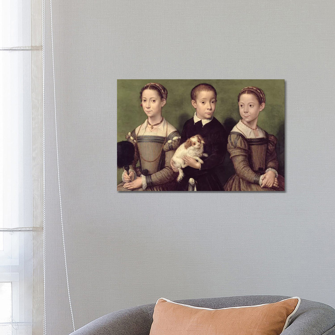Two Sisters And A Brother Of The Artist by Sofonisba Anguissola - Wrapped Canvas Painting