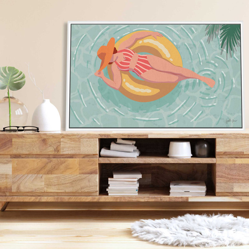Beach Babes II - cadre flottant, impression sur toile, L 33,5 po x H 21,5 po, Cadre blanc