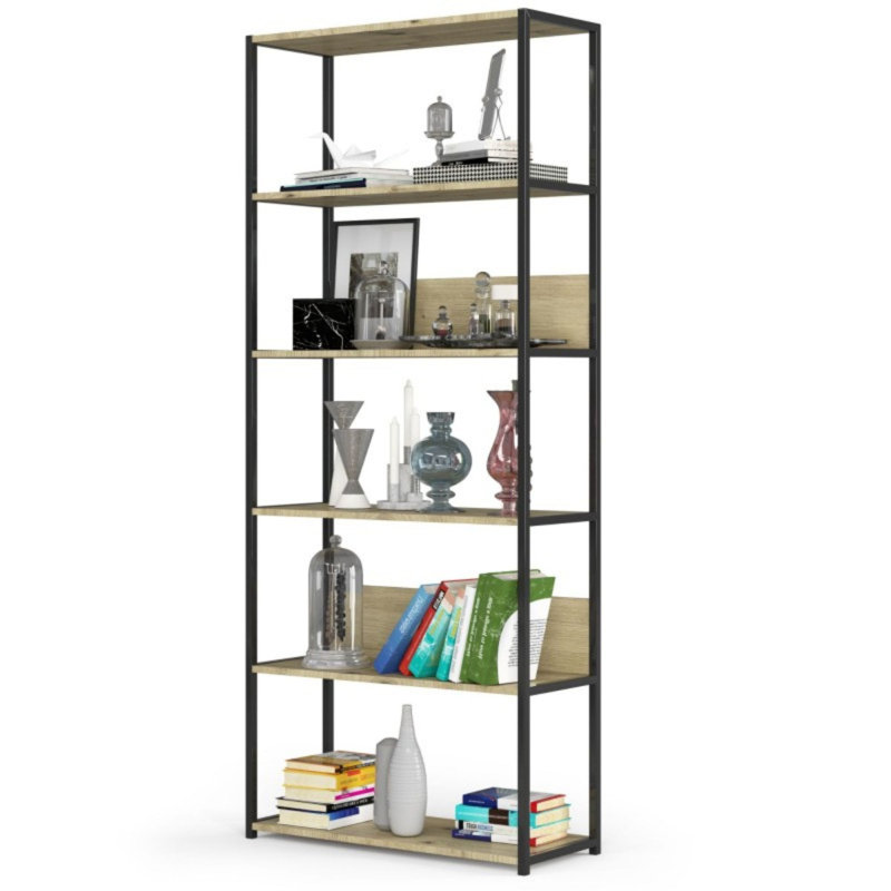 Amadita 192cm H Metal Bookcase, 192cm H x 80cm W x 32cm D, Black/Light Tan