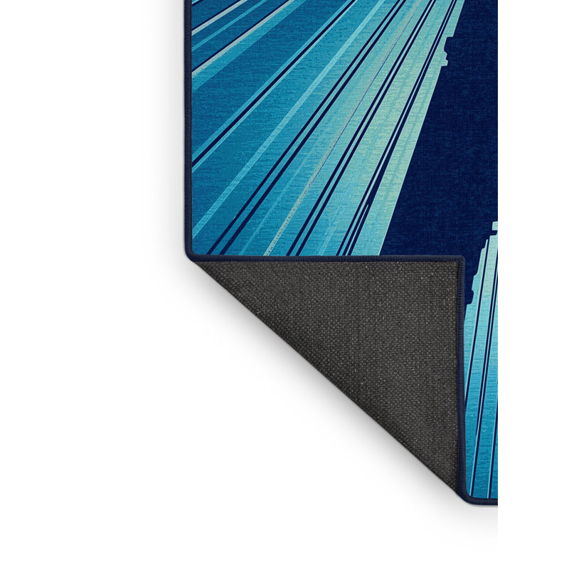 Soft Plush Fairborn Golden Gate Bridge Modern & Contemporary Geometric Area Rug in Blue – Navy Binding, 3x5