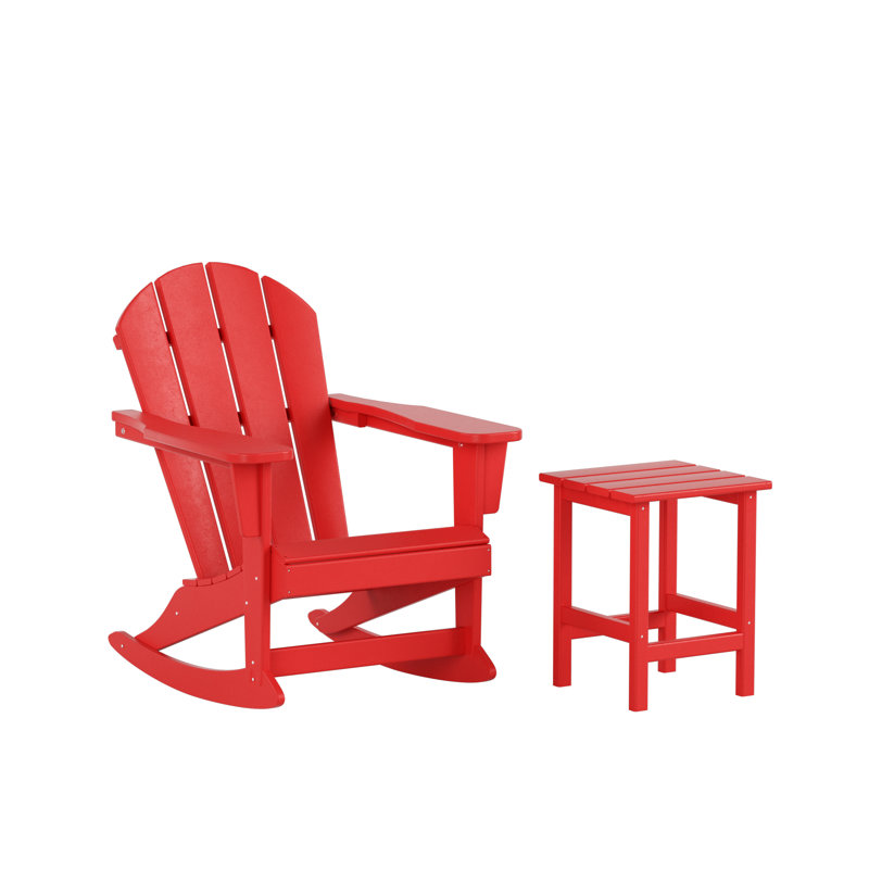 Chaise berçante en plastique avec table d'appoint Laguna Adirondack, Rouge