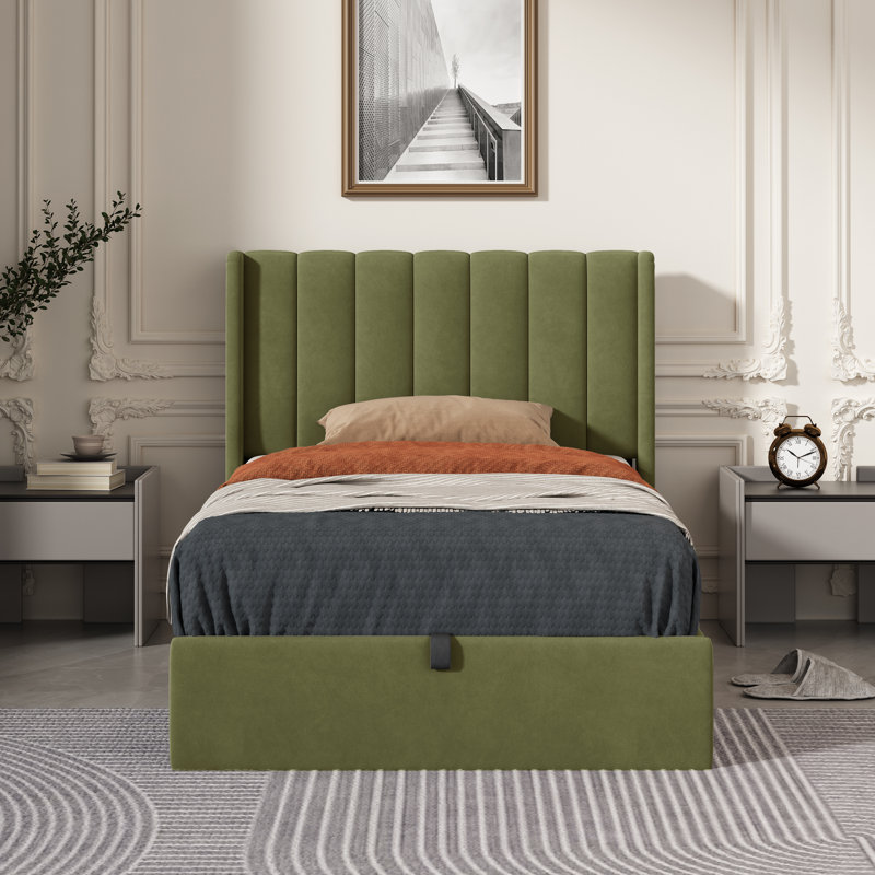 Lit plateforme avec rangement Daizia, Simple, Pistache