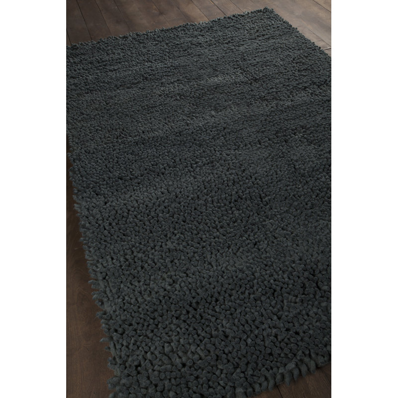 Luxurious Black Wool & Viscose Tufted Shag Rug 5' x 7'