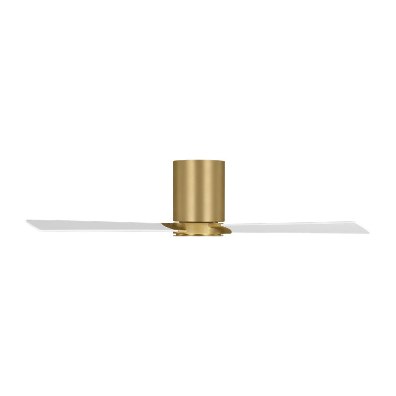 Rozzen indoor/outdoor hugger fan  in Burnished Brass with Matte White blades with light kit and Handheld 6-speed reversing and dimming Remote included