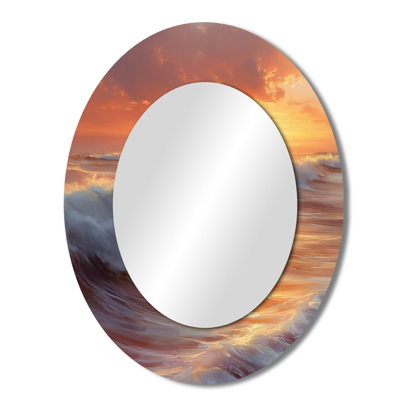 Miroir mural ovale jaune et blanc Sunset Waves Ocean Bliss, 43 po x 33 po