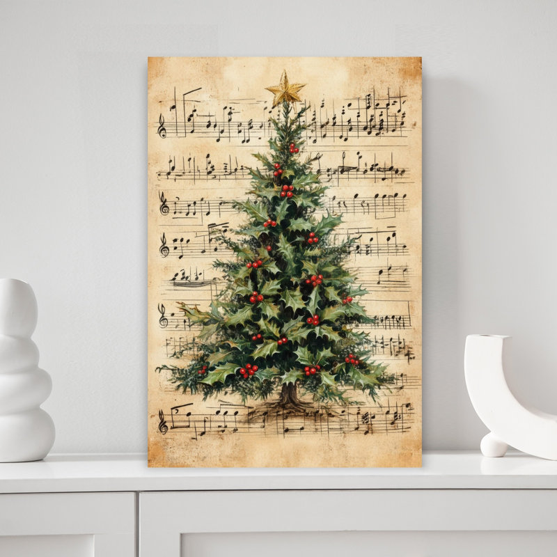 Classic Christmas Carol Classic Elegant Realistic Christmas Tree Winter Wall Art Print 1 Piece Wrapped Canvas Wall Art