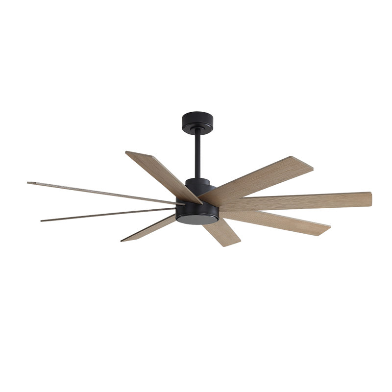 8-Plywood Blades Indoor Ceiling Fan With Remote, Black with Gray Blades, 60"