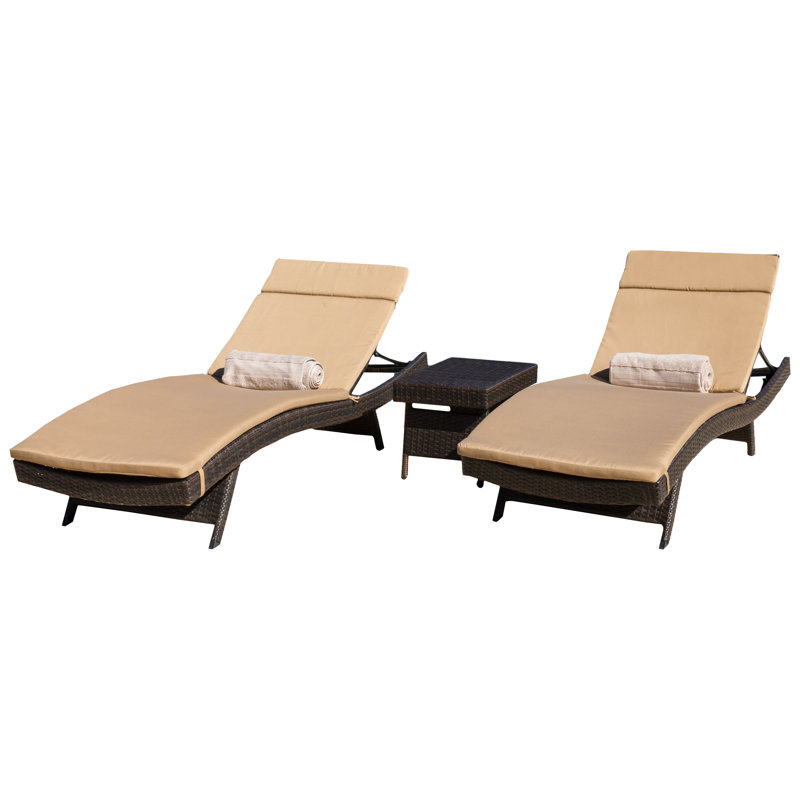 Ensemble de chaises longues longues avec coussins et table Frankel 79,53 ", Caramel