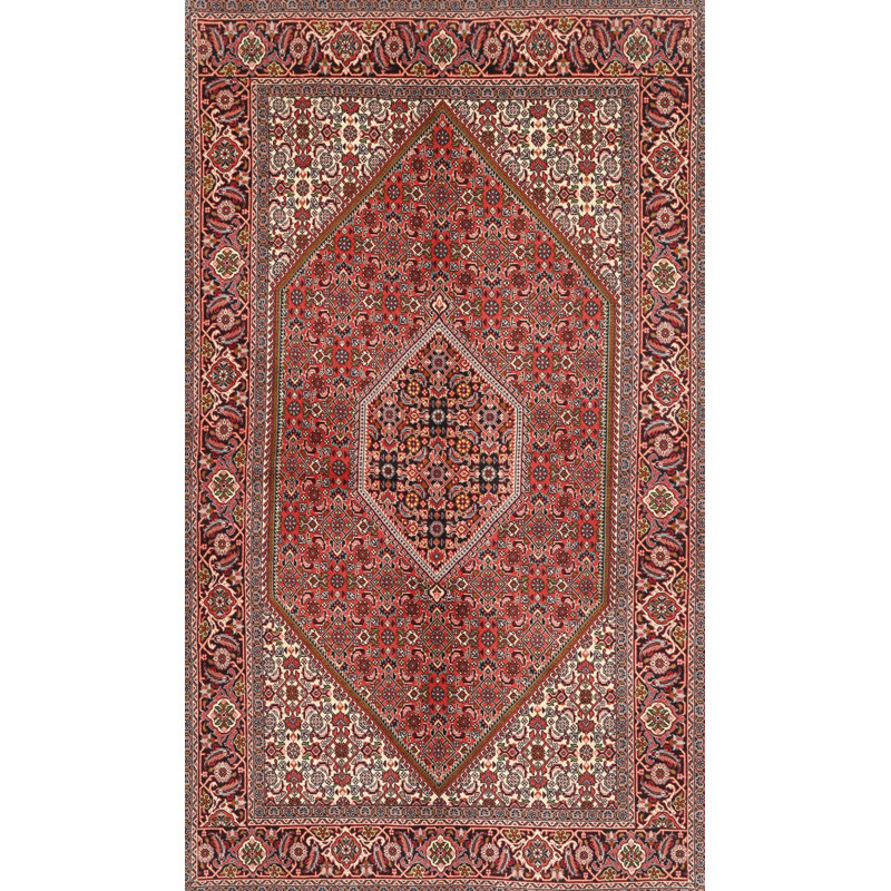 Tapis en laine rouge / beige, Rectangle 7 pi x 10 pi