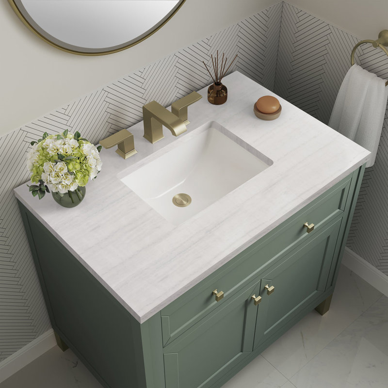 Chicago 36' W Single Vanity, Smokey Celadon, White Zeus Quartz, 8" Widespread