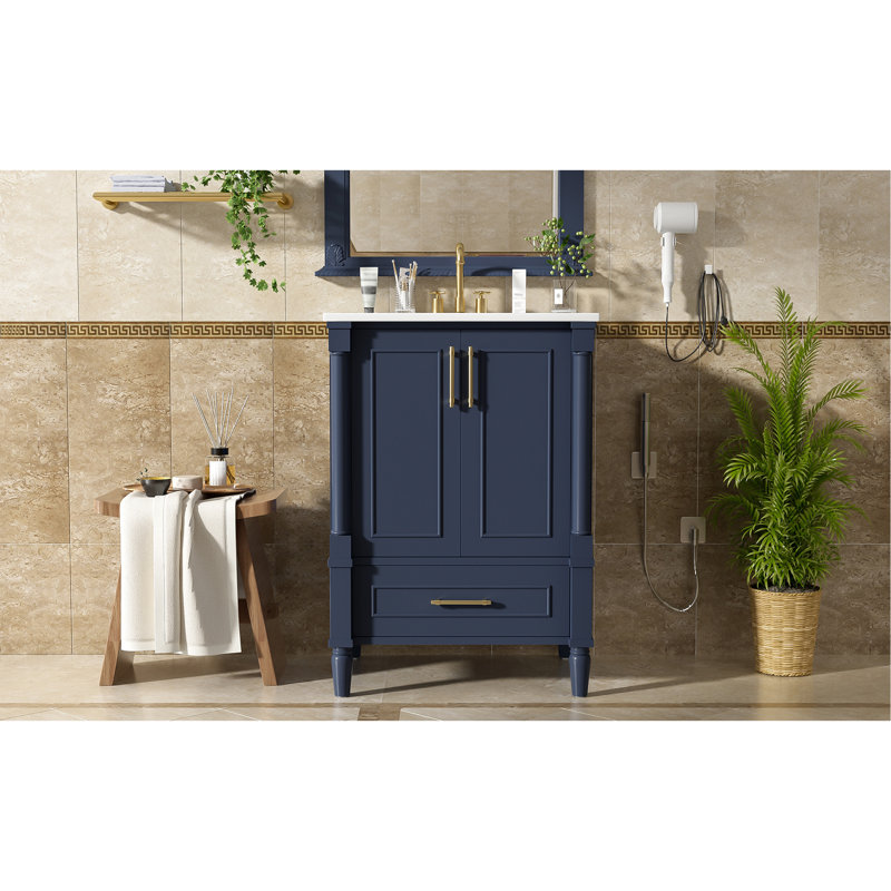 Meuble-lavabo moderne avec tiroir et dossier ouvert, Bleu très foncé