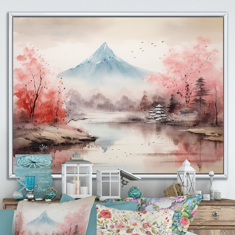 Rose, sommet du brouillard Sakura, montagnes du Japon II - Japon, art mural, Cadre flottant blanc, H 12 po x l 20 po x P 1 po