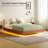 Natural Floating Bed Frame With Led Lights, Modern Fluted Oak Platform Bed Frame Floating, Heavy Duty Metal Slats, No Box Spring Required-1476148906-1476148908