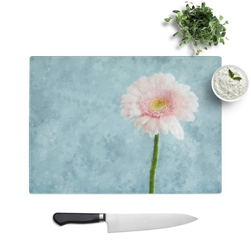 Tempered Glass Lone Pink Gerbera Chopping Board, 20 cm x 28.5 cm