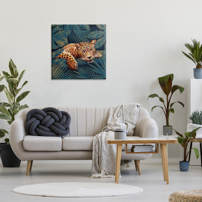 Art mural, art tropical, léopard tropical, H 30 po x l 30 po