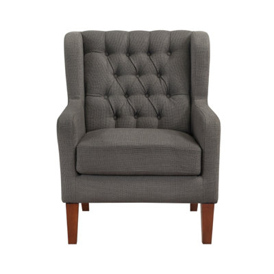 Russ Wingback Accent Chair, Foam Fill, Tufted Dark Gray Polyester