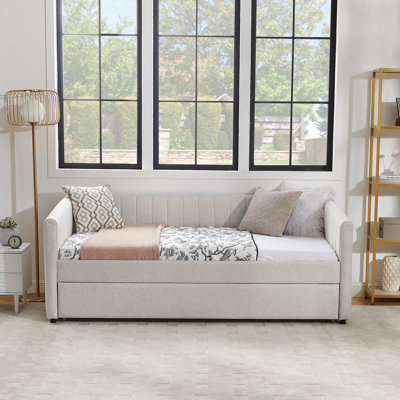 Lit de jour avec canapé-lit rembourré capitonné, taille simple, tissu velours (83 po x 43 po x 29,5 po)