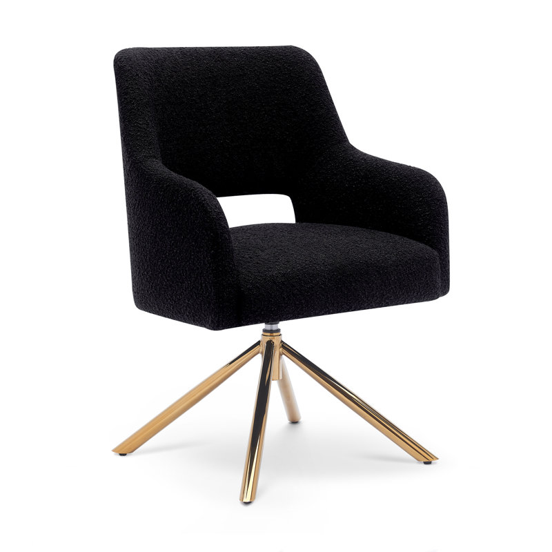 Upholstered Swivel Armchair, Black Polyester Blend