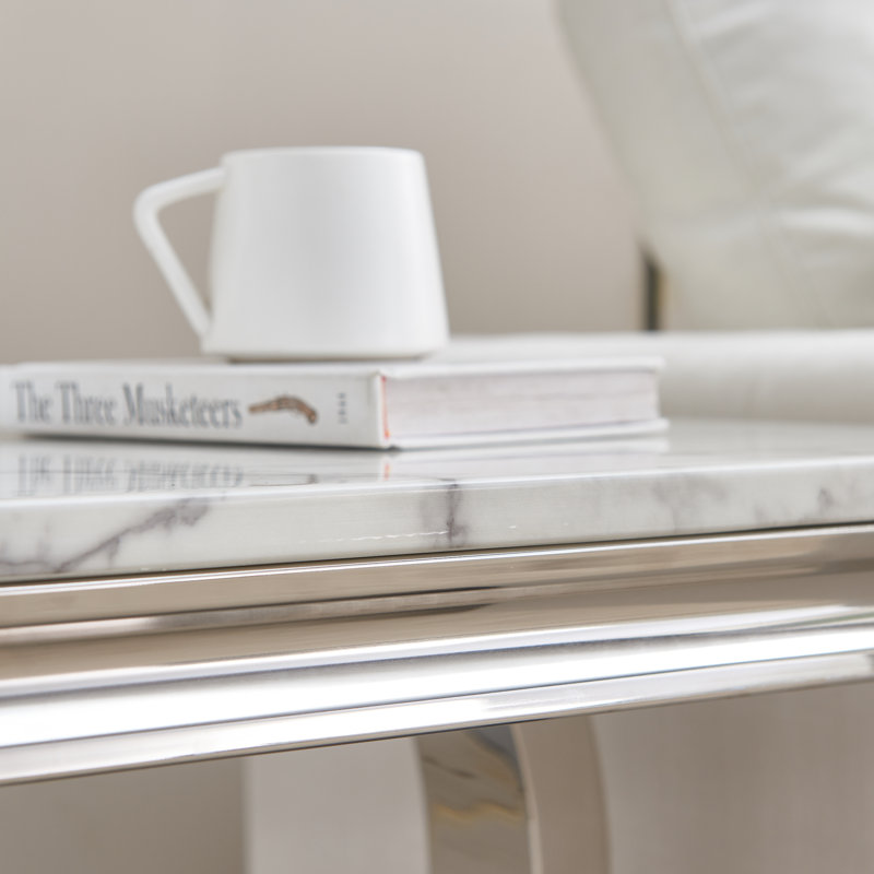 Table de bout Traeshaun, Blanc, Argent argent