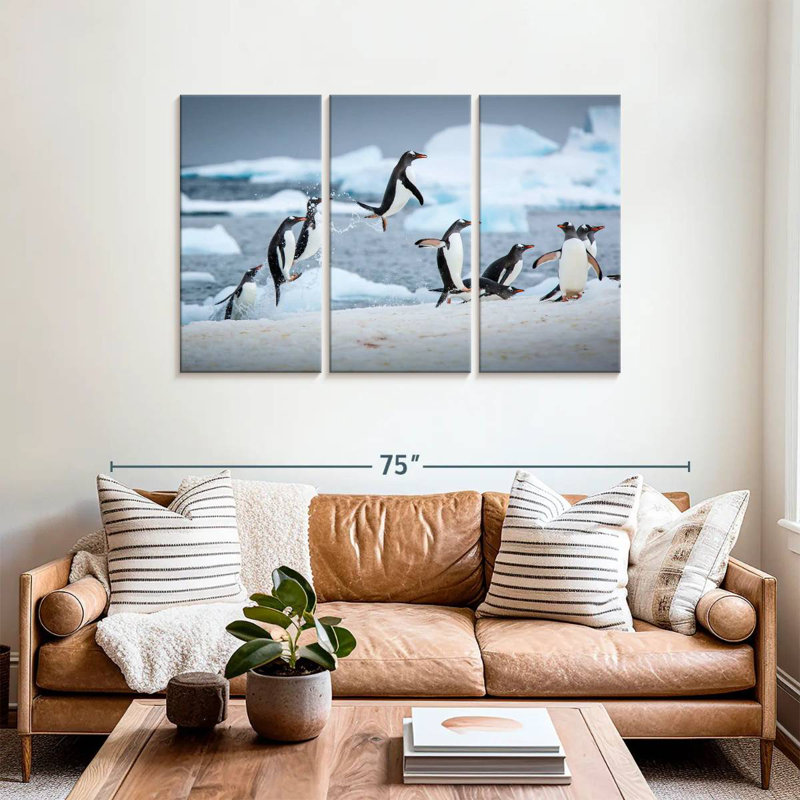 Brampt Penguins Jumping On Ice, 36" H x 57" W