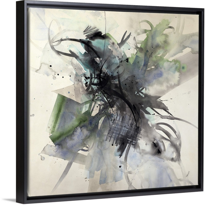 « spring élingue », peinture sur toile, Cadre flottant noir, H 13,7 po x l 13,7 po x P 1,75 po