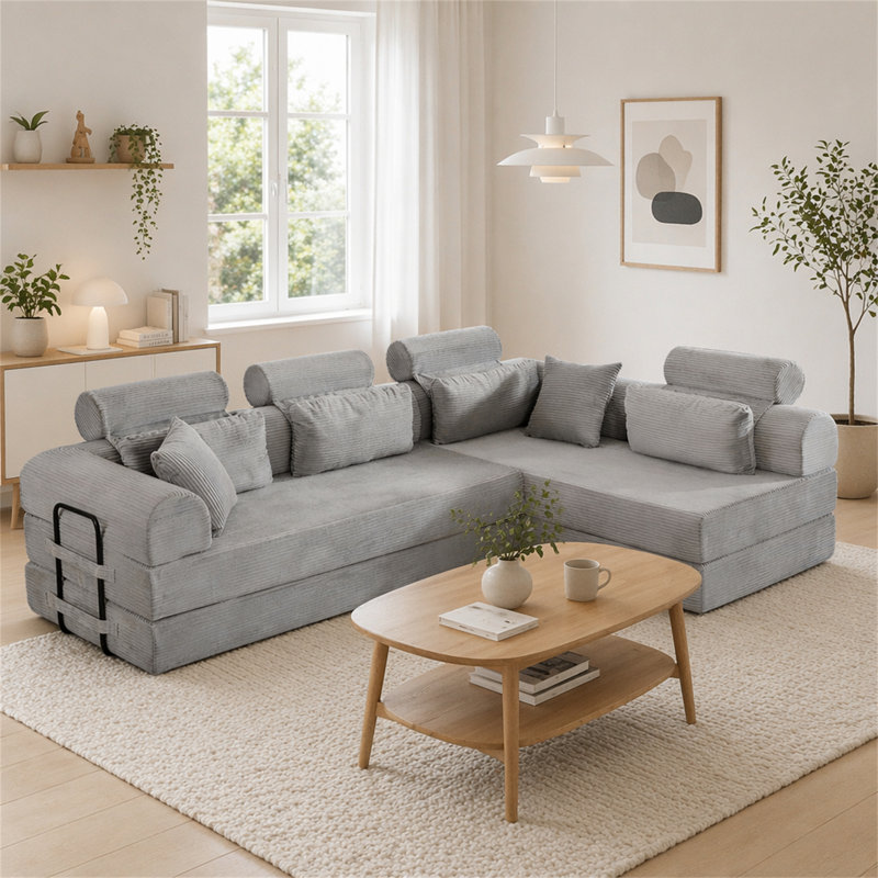 Canapé modulaire en L Boneless, Gris clair