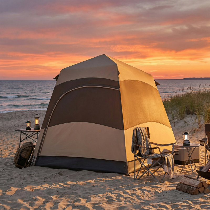 4 Person Tent, Brown/Khaki