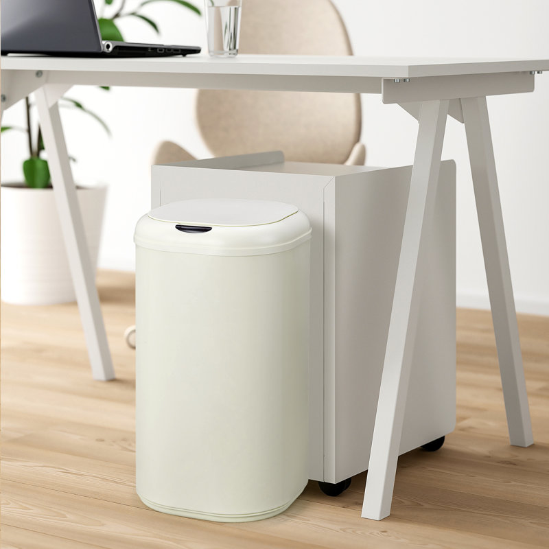 Poubelle de cuisine de 30 litres avec couvercle à charnière, poubelle mince en plastique, blanc crème moderne pour la cuisine, la salle de bain, la chambre, le bureau et les espaces étroits.