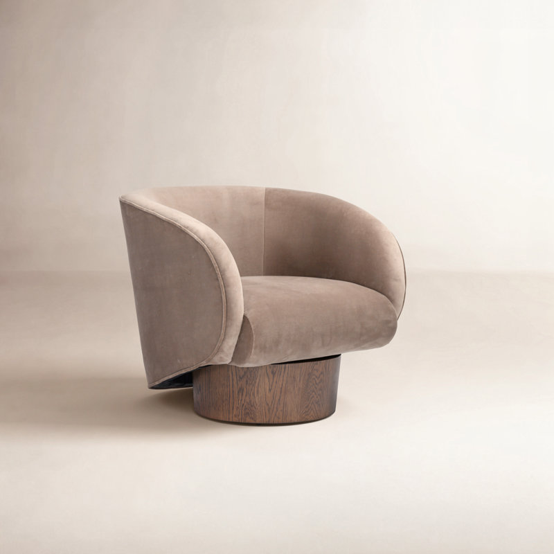 Dalli 85.09Cm Wide Velvet Swivel Barrel Chair, Grey, Brown