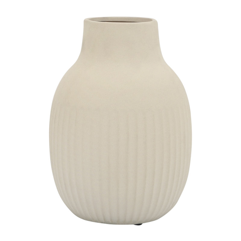 Neutral Textured 9" Ceramic Vase Contemporary Ivory Bulbous