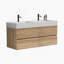 Meuble-lavabo Grace de 48 po avec lavabo en quartz d'ingénierie et tiroirs noirs doux, meuble-lavabo mural flottant pour salle de bain moderne, lavabo une pièce blanc brillant, KD-1413584590