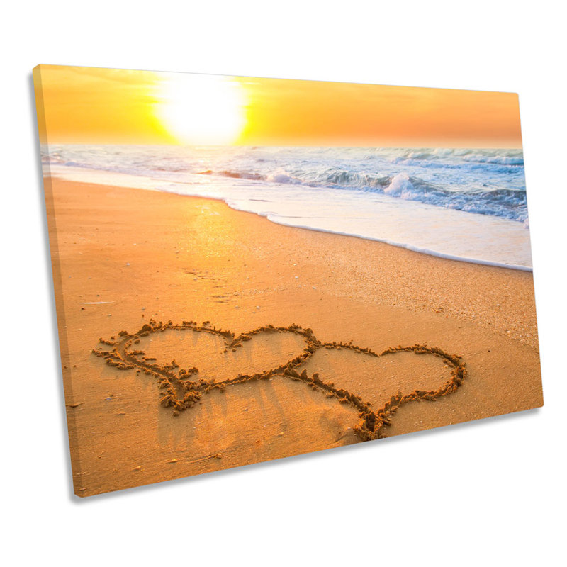 Beach Sunset Heart Love - Wrapped Canvas Print, 91.4cm H x 137.2cm W x 4cm D