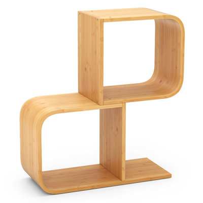 Bamboo Geometric Bookshelf 2-Tier S-Shaped Bookcase w/ Anti-tipping Device by Latitude Run