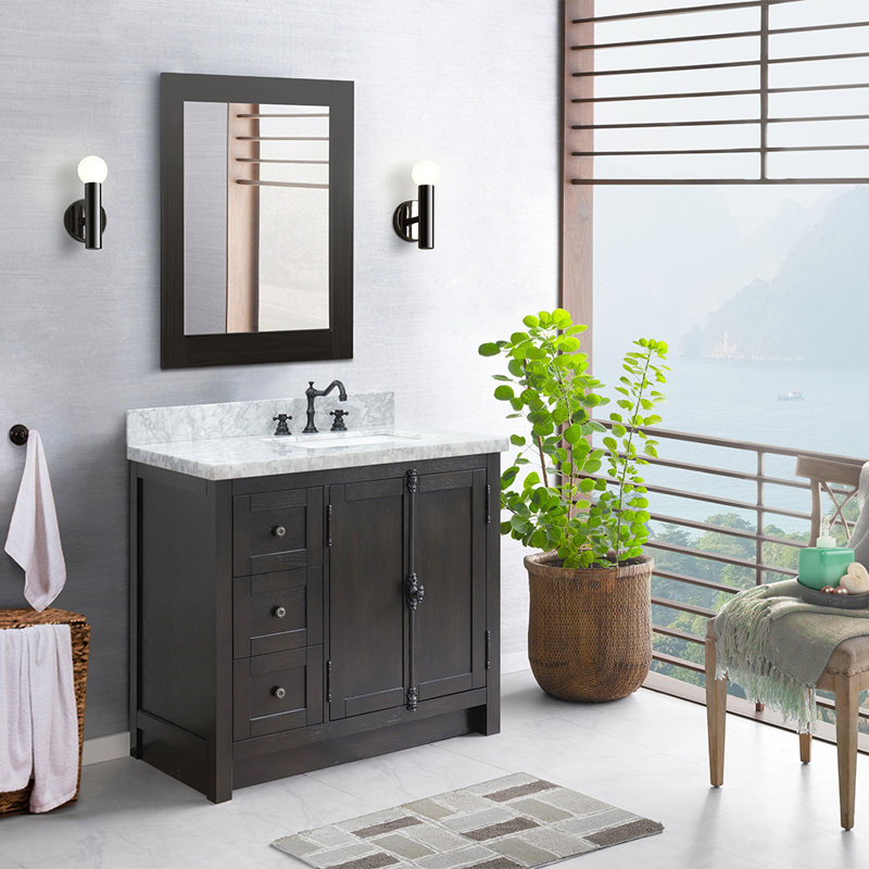 Ensemble de meuble-lavabo simple 37 po Calsbeck, Brun cendré, Marbre de Carrare blanc