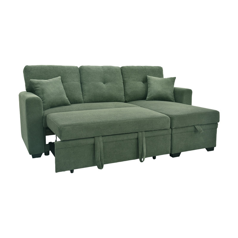 Canapé-lit modulaire convertible avec lit escamotable Mothen, Vert foncé - méridienne droite