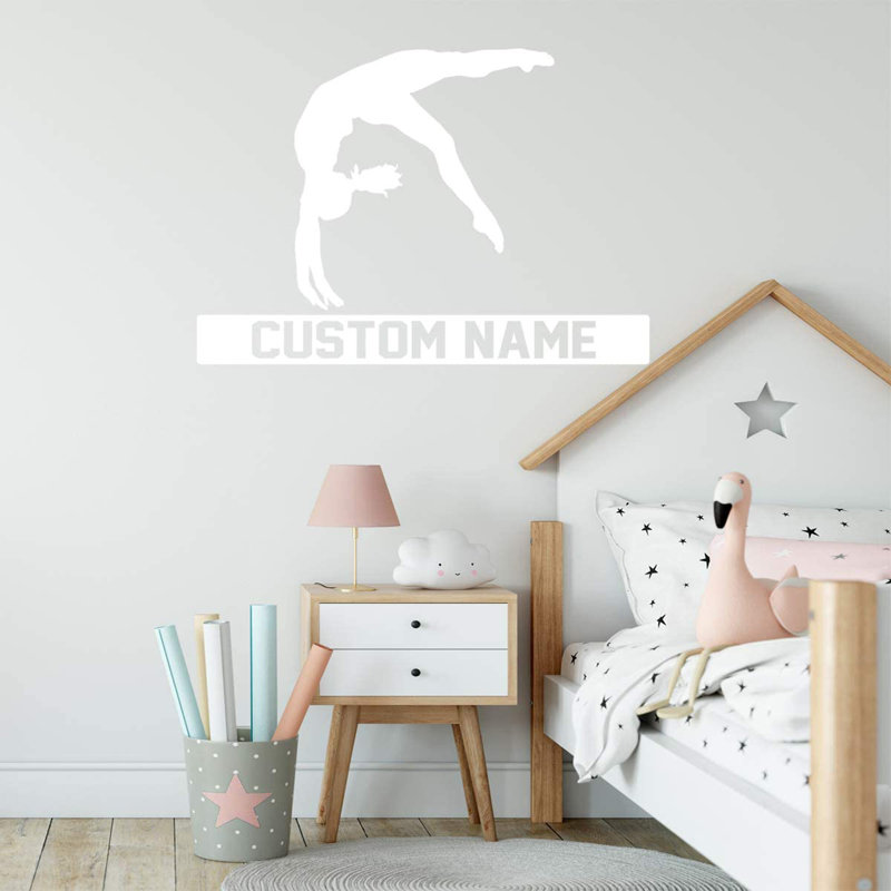 Adhésif décoratif Trinx Gymnast Silhouette avec nom personnalisé - CS43, H 18 po x l 26 po, Blanc, Oui