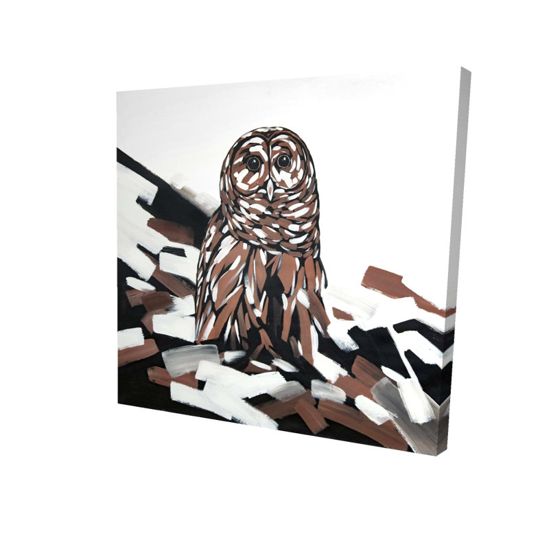 Toile blanche rustique hibou fauve | Décoration intérieure Art animalier