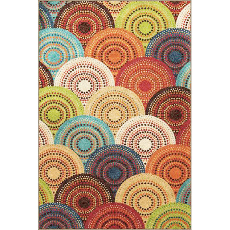 Circle Geometric Patterned Decorative Rug, Square 3'3" Rug Pad Included