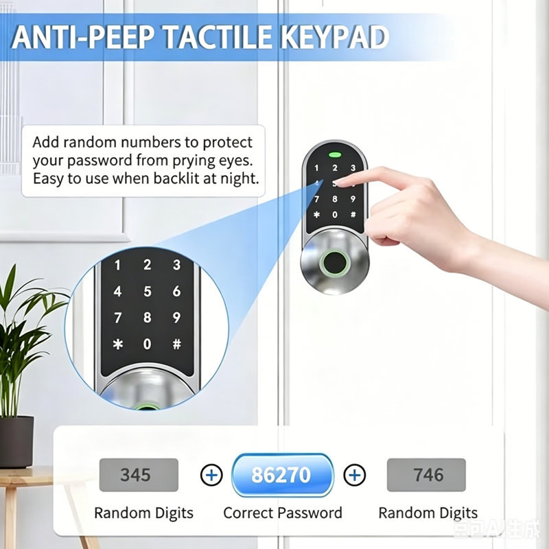 Verrou de porte de clavier intelligent, serrure à empreinte digitale d'entrée sans clé pour porte d'entrée, bouton de porte à code électronique, nickel satiné