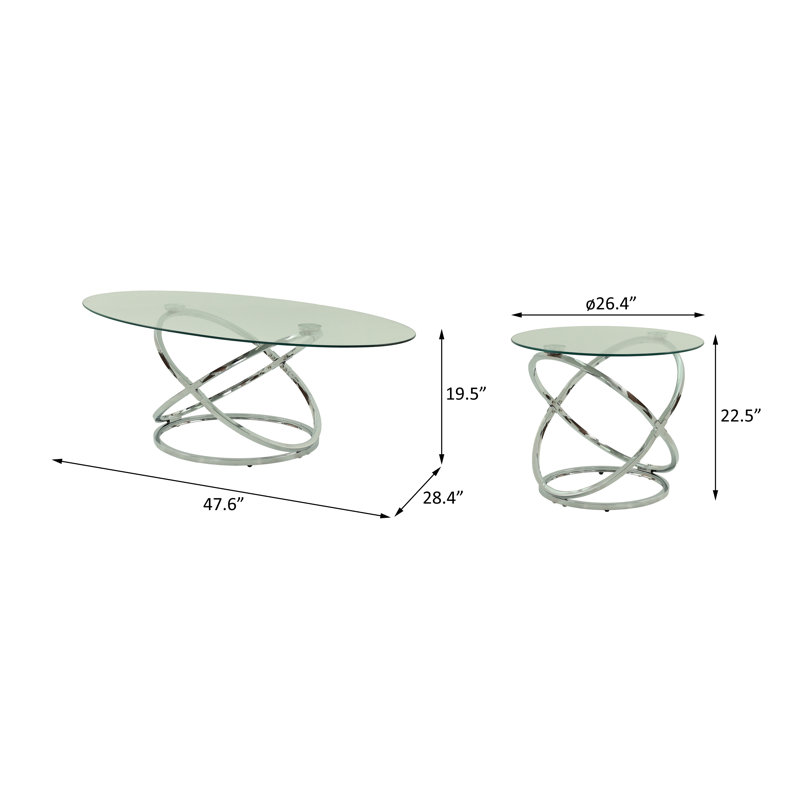 Ensemble de table 3 pièces avec plateau en verre Taevion