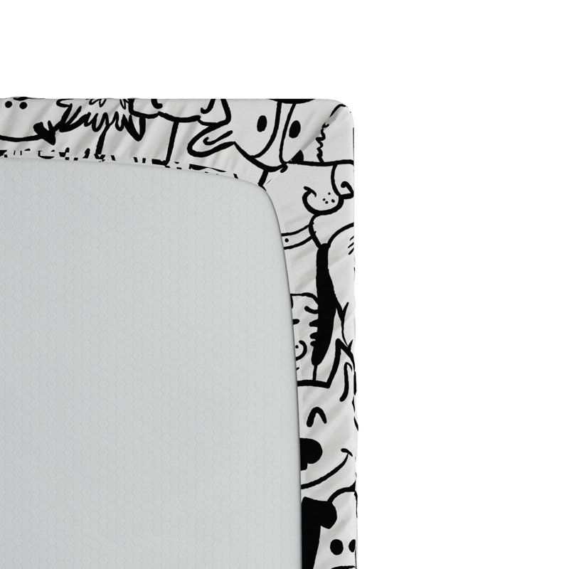 Microfiber Fitted Sheet, Twin Fitted Sheet, Blue/White Doodle