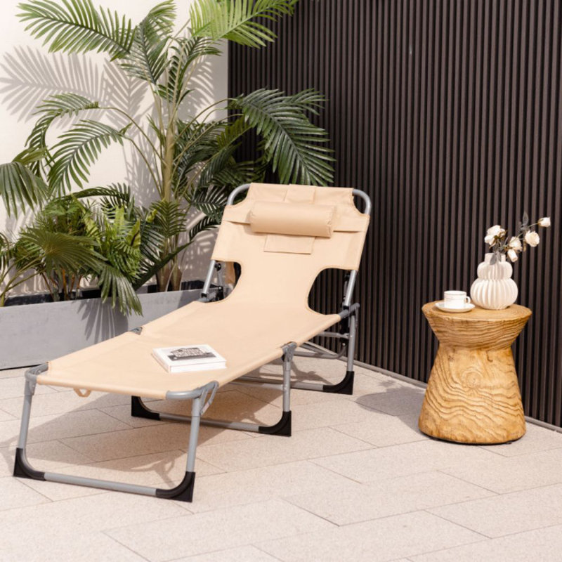 Folding Beach Lounge Chair With Pillow For Outdoor