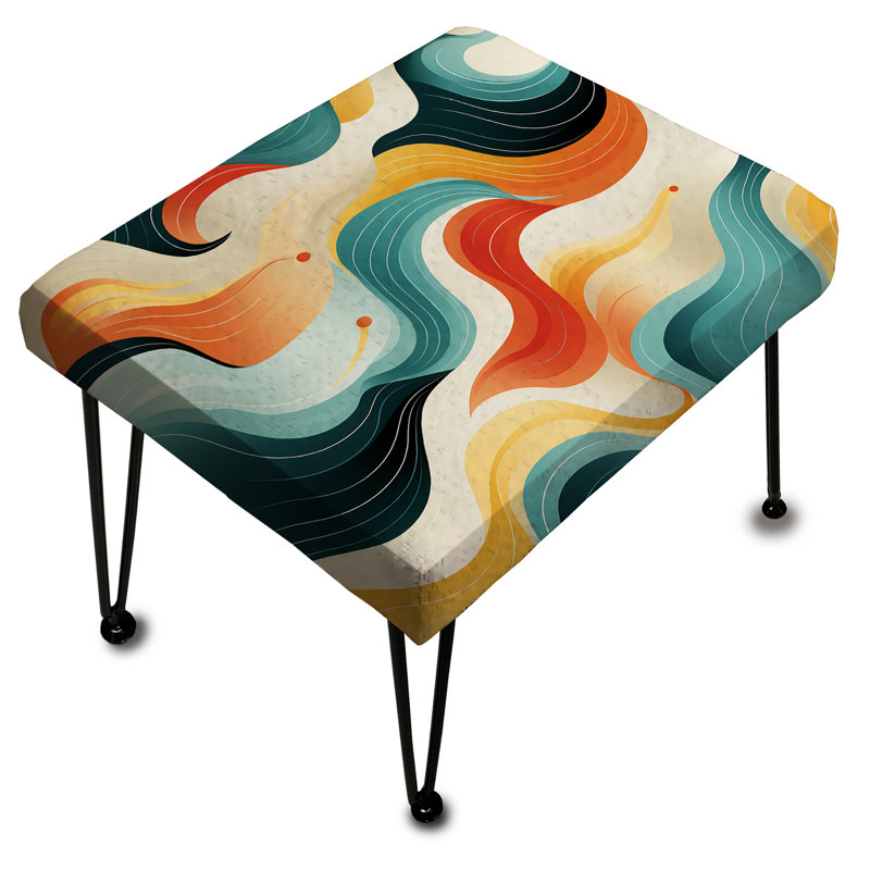Retro Waves Lines - Midcentury Rectangle Ottoman