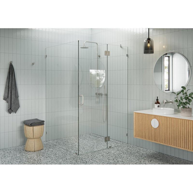 Halo 47 in. x 47 in. x 78 in. 90-degree Fully Frameless Glass Hinged Shower Enclosure, Brushed Nickel