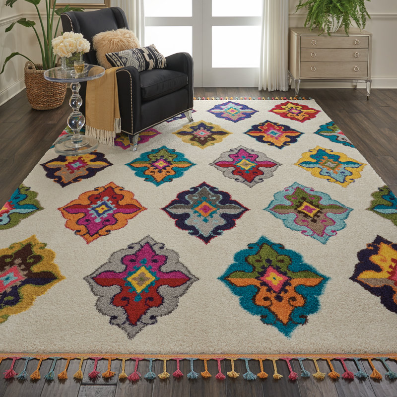 Tapis ivoire Lucina Tribal Bohemian, Rectangle 8 pi 10 po x 12 pi