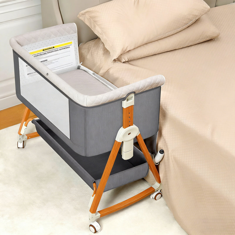 Adjustable Portable Baby Bassinet with Mosquito Net, Light Gray