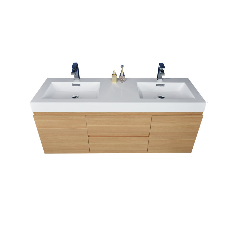 Comptoir de meuble-lavabo double de 58,75 po blanc avec lavabo