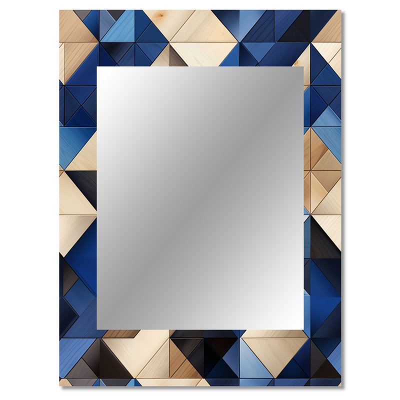 Zanzibar Beige And Blue Tiles Symmetry - Geometric  Wall Mirror, Geometric Decorative Mirror, Printed Metal Art, 40" x 30"